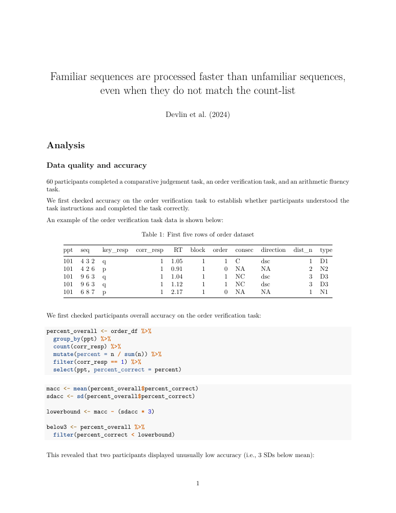 First page of the study’s analysis report